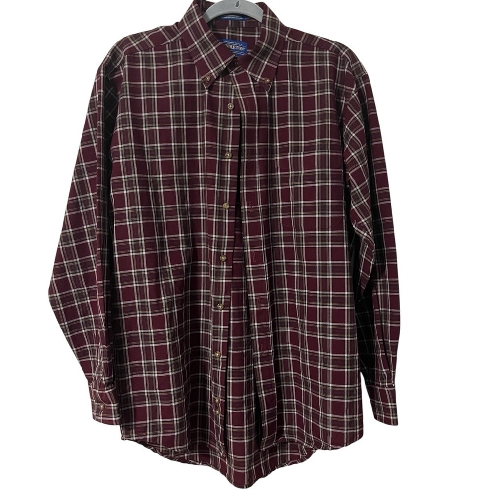 Pendleton 100% Wool Burgundy Fireside Plaid Shirt Size Medium Natural Fibers